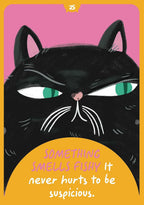 Black cat with green eyes on a pink background