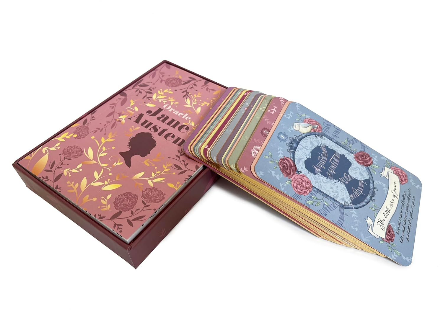Set of cards with decorative covers featuring literary design elements on a white background