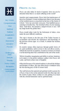 Astrological sign description for Pisces on a white background with blue sidebar.