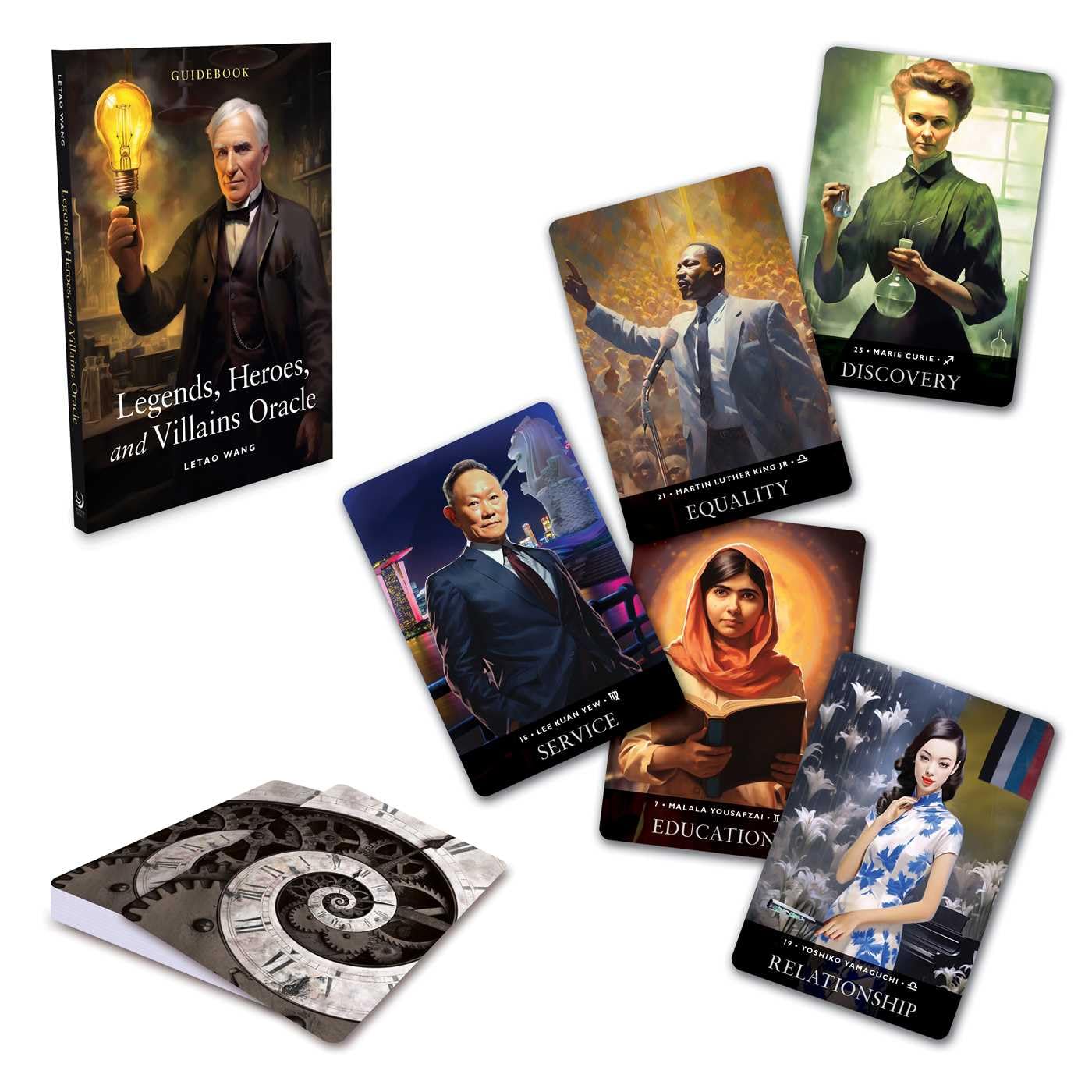 Set of cards featuring portraits with inspirational quotes on a white background