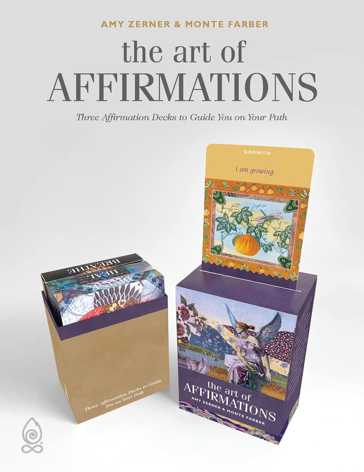 Set of affirmation cards with packaging on a white background