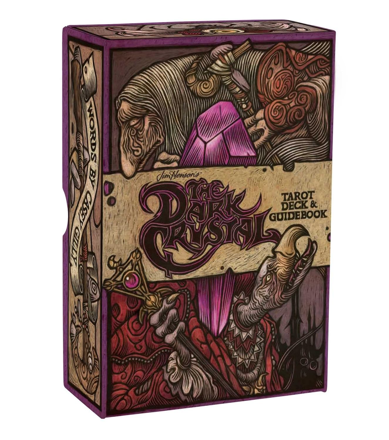 Decorative box for 'Deep Crystal' Tarot Deck & Guidebook with intricate designs and text.