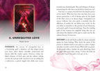 Card from a tarot or oracle deck with a mystical design and text on an open book background.