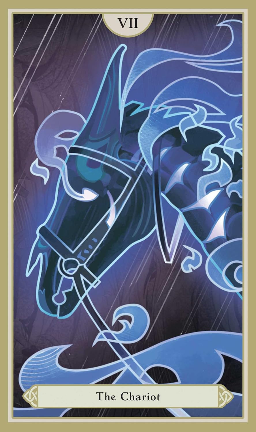 Tarot card featuring a horse and chariot with 'The Chariot' at the bottom