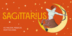 Sagittarius zodiac sign illustration on an orange background with stars.