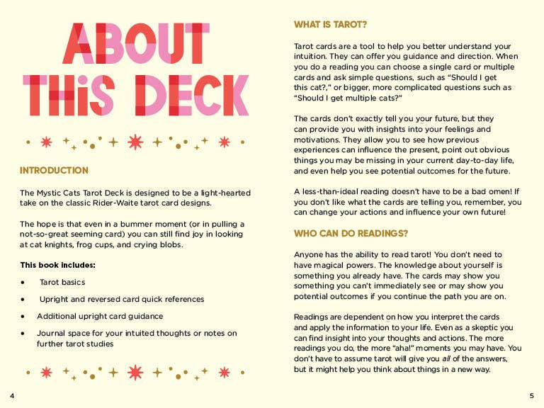 Introduction page of a tarot card deck with text and decorative elements.