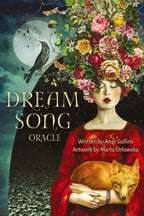 Book cover of 'Dream Song Oracle' with a woman holding a fox, flowers in her hair, and a bird.