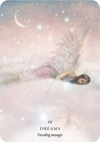 Woman with angel wings in a starry sky with the text '19 Dreams Decoding messages'.