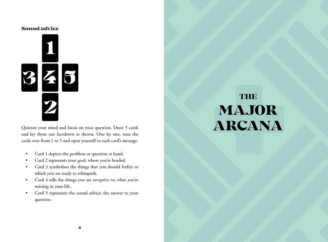 Page from a book or guide with text and graphics related to 'The Major Arcana' and sound advice.