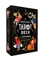 Box for 'The Sugar Skull Tarot Deck and Guidebook' with colorful illustrations on a white background