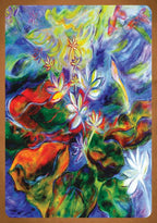 Colorful abstract painting of flowers and leaves