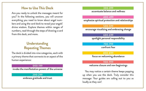 Instructions on how to use a deck with color-coded categories and corresponding themes.
