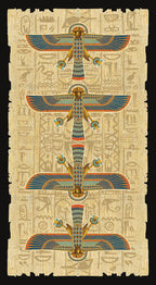Decorative panel with winged solar disc and hieroglyphs on a beige background