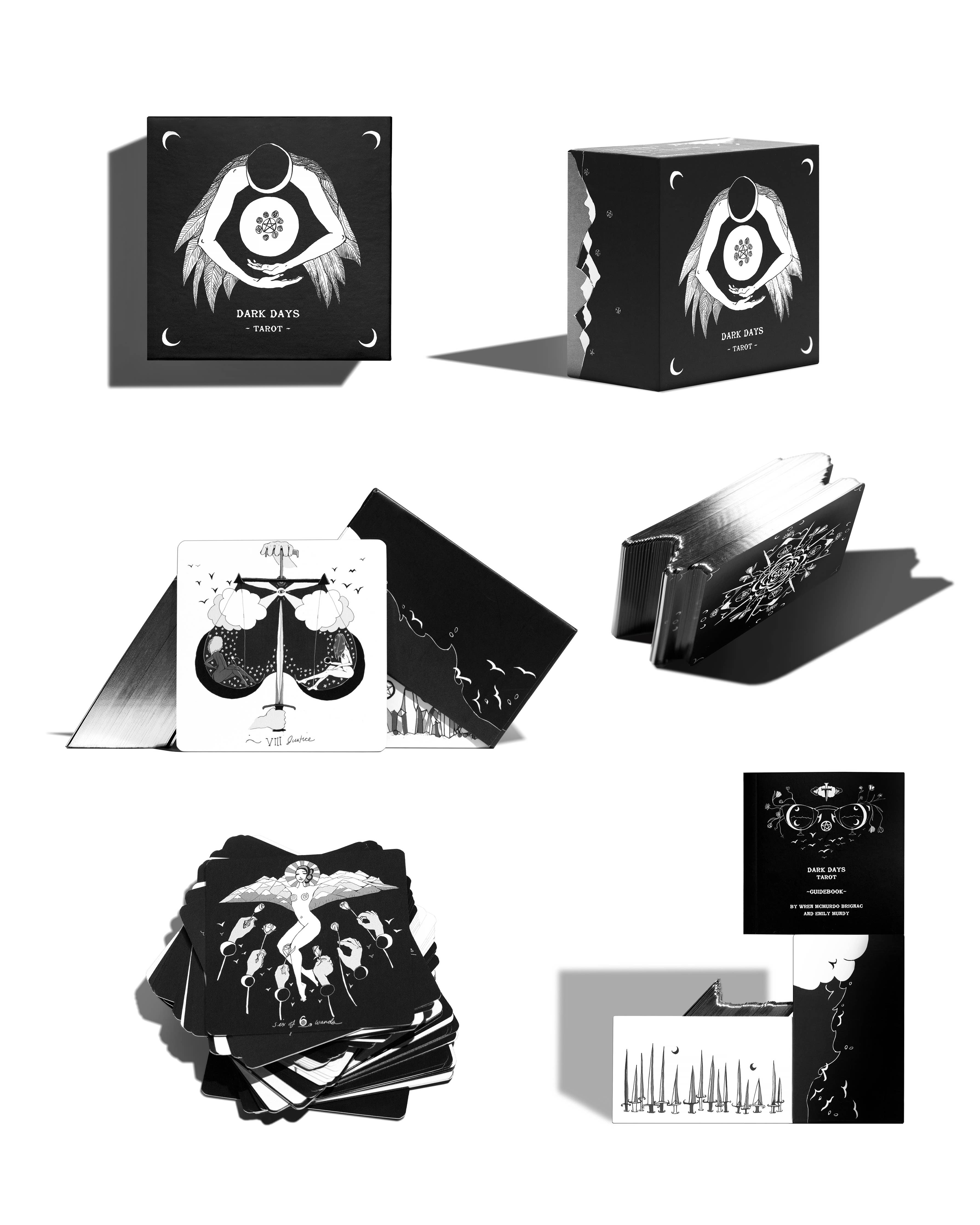 Black and white product packaging set on a white background