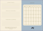 Calendar page with a blue background and beige grid for January.
