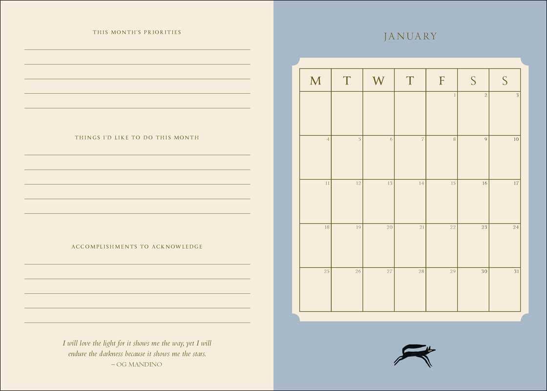 Calendar page with a blue background and beige grid for January.