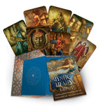 Mystic Healing Oracle cards with a blue book on a white background