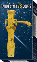 Box of 'Tarot of the 78 Doors' with a gold door handle design on a blue background