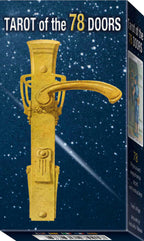 Box of 'Tarot of the 78 Doors' with a gold door handle design on a blue background