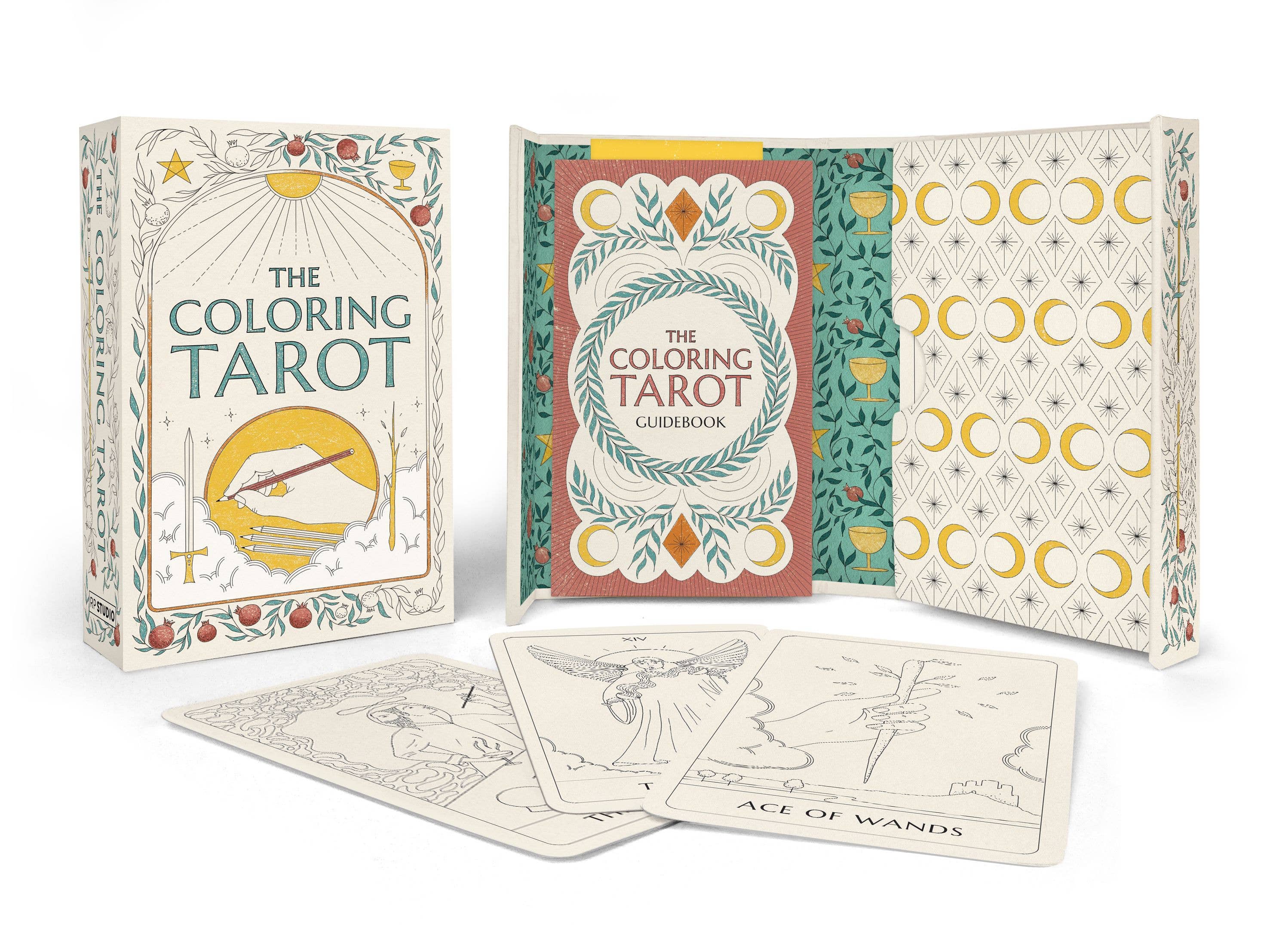 The Coloring Tarot book and cards on a white background