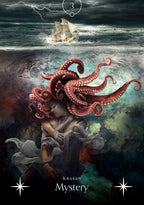Artistic depiction of a person with an octopus-like creature on their head, with a ship in the background.