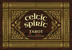 Cover of 'Celtic Spirit Tarot' by Nicola McIntosh with decorative patterns on a wooden background.