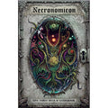 Cover of 'Necronomicon' with intricate design and text on a white background
