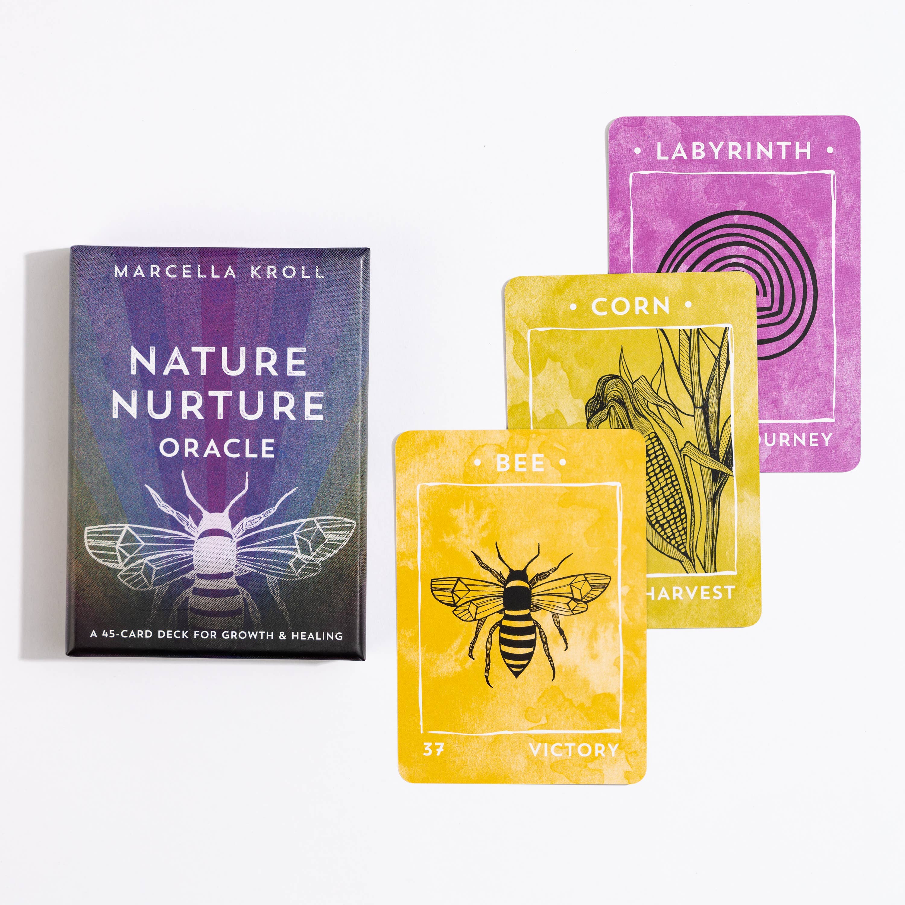 Nature Nurture Oracle card set with cards and packaging on a white background