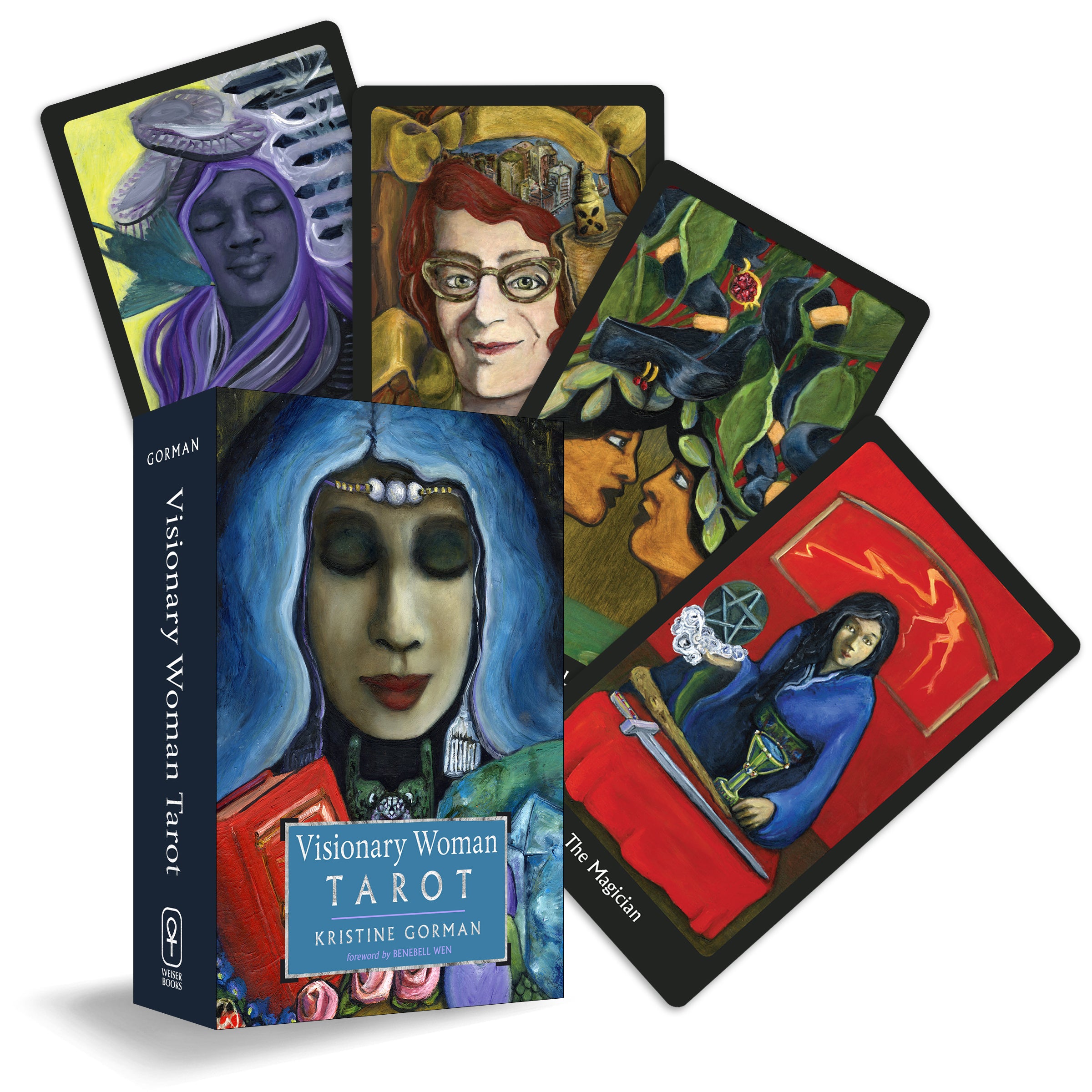 Visionary Woman Tarot cards with colorful illustrations on a white background