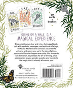 Back cover of a card set packaging with illustrations and text about a magical experience.