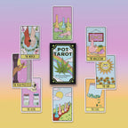 Set of tarot cards with colorful illustrations on a gradient background