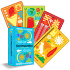 Colorful tarot cards with a box labeled 'Tarot Disassembled' on a white background
