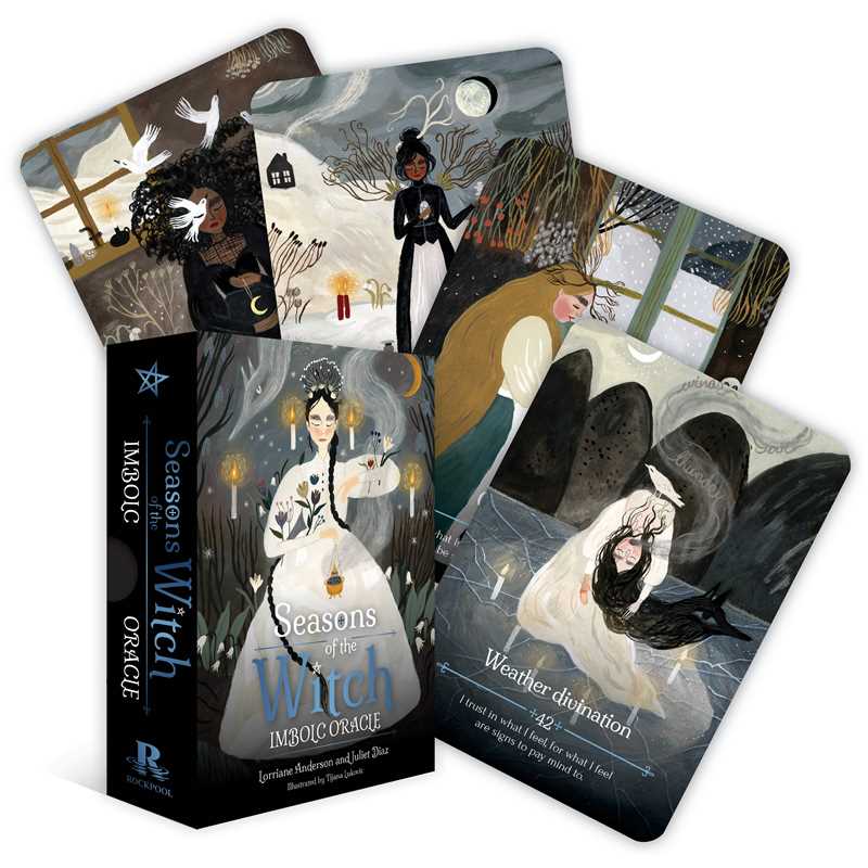 Set of oracle cards titled 'Seasons of the Witch' with artistic illustrations on a white background.