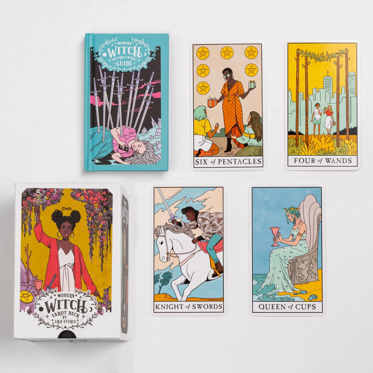 Collection of tarot cards and a box on a white background