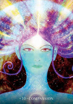 Artistic depiction of a figure with cosmic hair and 'Compassion' text