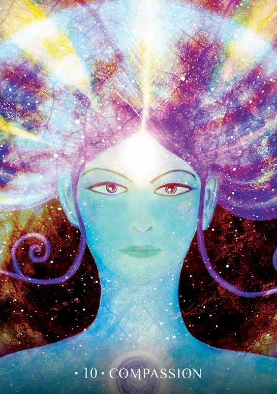 Artistic depiction of a figure with cosmic hair and 'Compassion' text