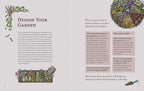 Book page with gardening advice and illustrations on a light gray background
