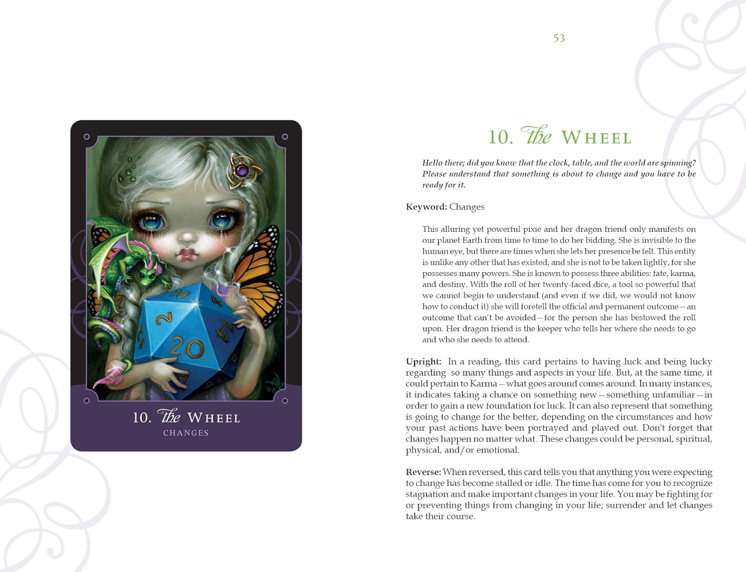 Card from a tarot deck titled 'The Wheel' with an illustration of a person and butterfly, displayed on a white background.