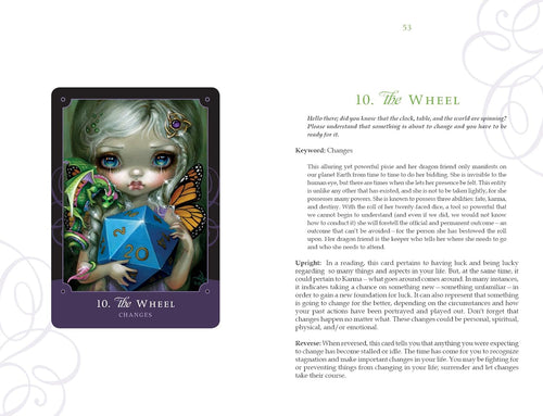 Card from a tarot deck titled 'The Wheel' with an illustration of a person and butterfly, displayed on a white background.