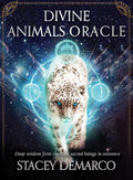Book cover of 'Divine Animals Oracle' with a white animal figure and mystical design.