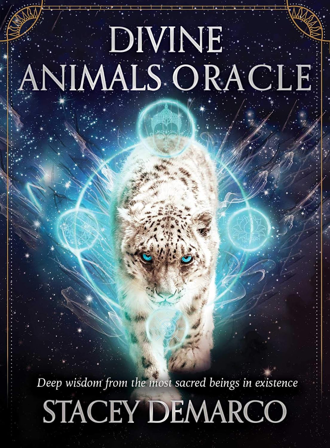 Book cover of 'Divine Animals Oracle' with a white animal figure and mystical design.