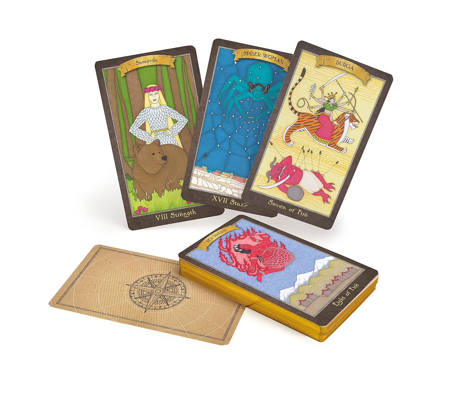 Set of tarot cards with colorful illustrations on a white background