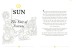 Page from a book or guide about tarot cards, specifically focusing on the 'Sun' card and 'The Suit of Fortune'.