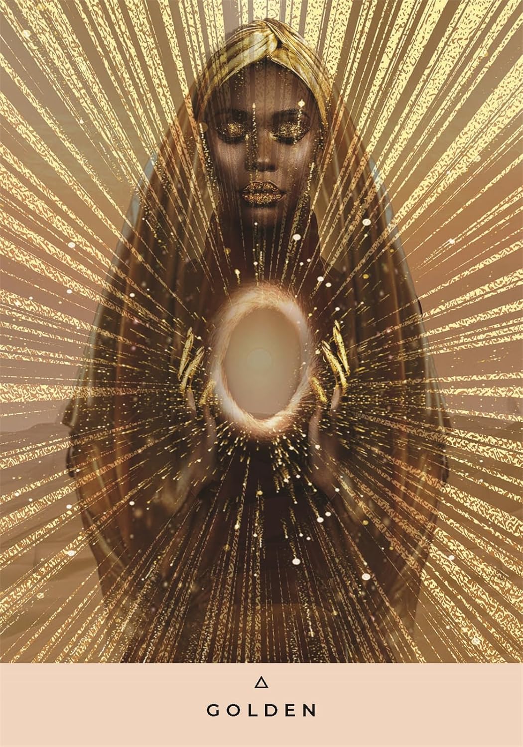 Artistic depiction of a person with a gold headscarf and radiant gold design, labeled 'GOLDEN'.