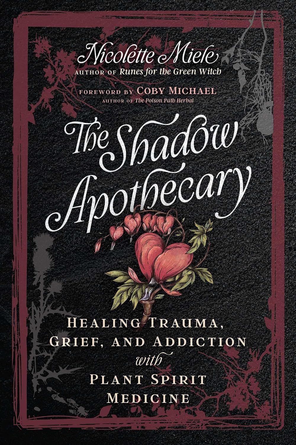 Book cover of 'The Shadow Apothecary' with floral design and dark background