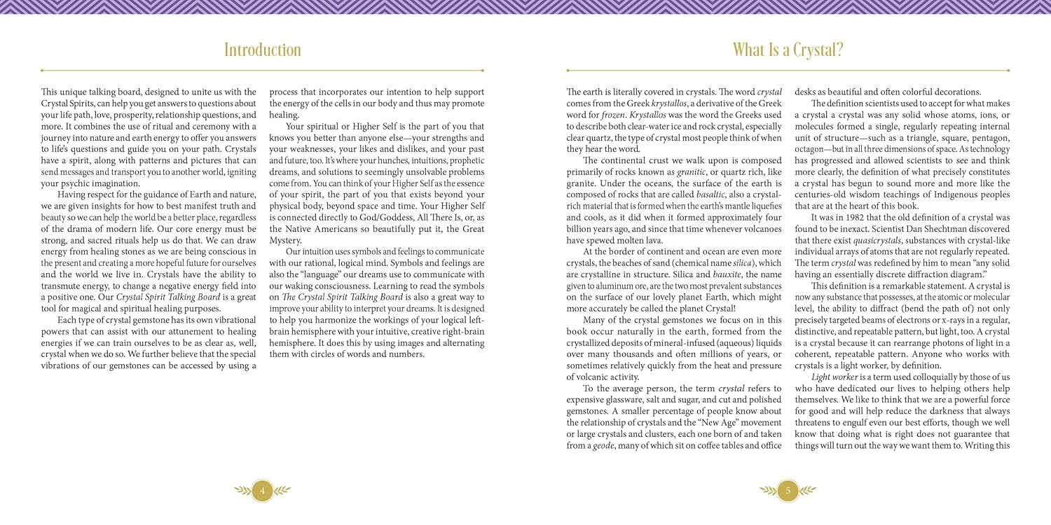 Text document with introductory content on crystals, featuring a purple header and footer.