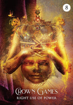 Book cover of 'Crown Games' with a golden crown and hands, featuring the number 8.