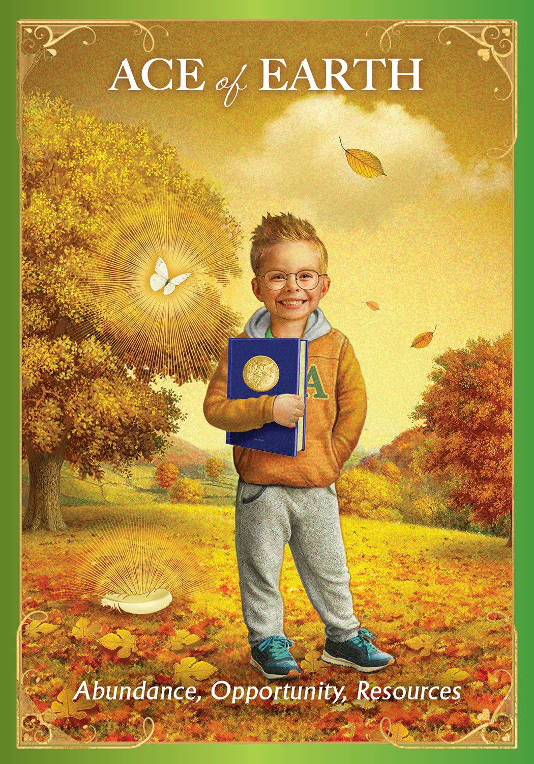 Book cover of 'Ace of Earth' with a boy holding a book in an autumn setting