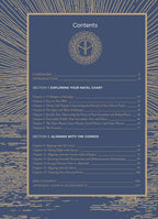 Table of contents for a book on astrology with a blue and gold design.