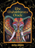 Book cover of 'The Mahabharata Oracle' with a colorful elephant design on a black marble background.